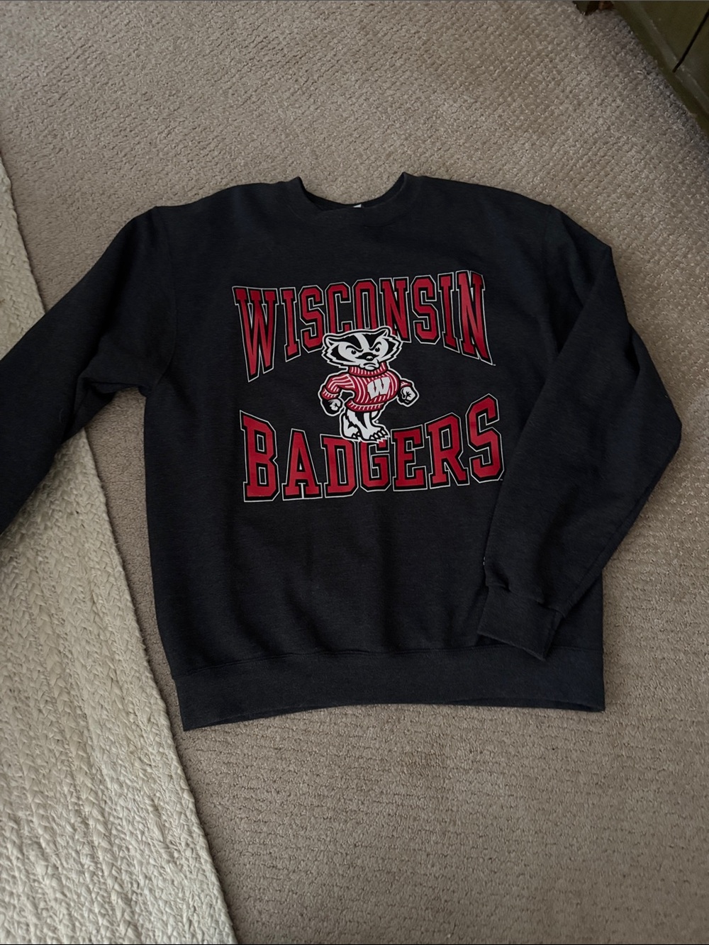Champion Black Crewneck Sweatshirt with Red Wisconsin Badgers Logo